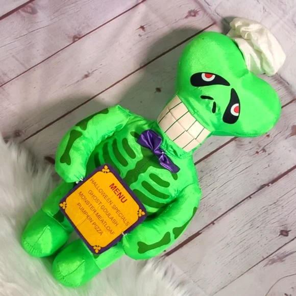 Vtg Y2K Halloween Plush Neon Green Skeleton Ghost Chef Stuffed Animal Sugar Loaf - Picture 3 of 14